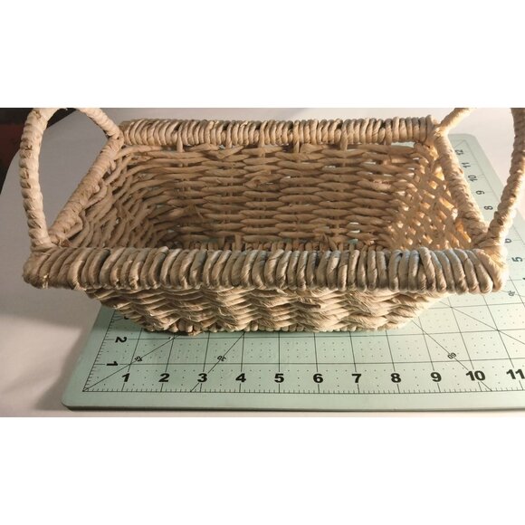 Handwoven Rectangular Wicker Basket Handles Natural Rustic Storage Farmhouse - Picture 3 of 5